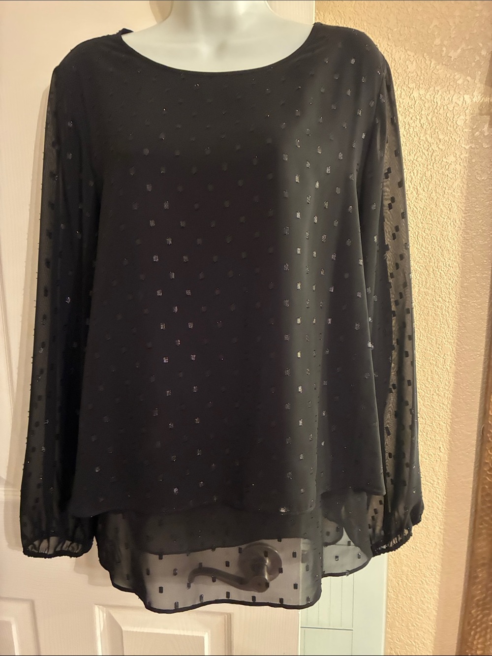 Apt. 9 Black Sheer Dot-Detail Long Sleeve Blouse